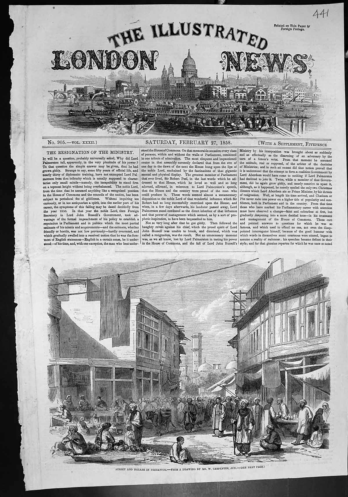 Antique Print Street Bazaar Peshawur Town Between Afghanistan Punjaub 1858 19th