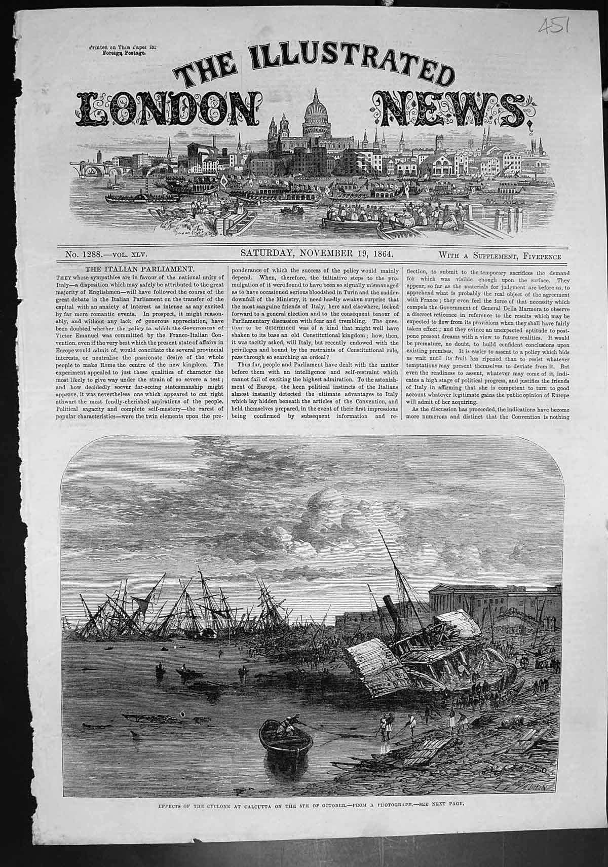Old Antique Print Effects Cyclone Calcutta 5Th October Wrecked Ships 1864