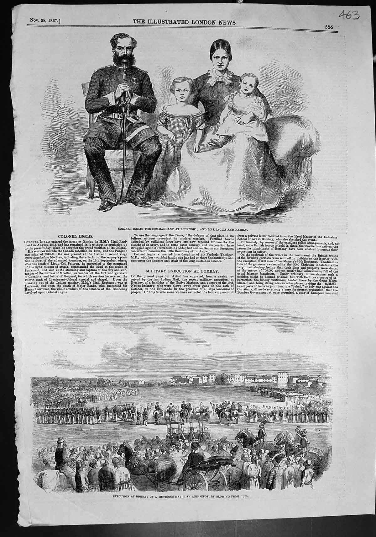 Old Col Inglis Family Commandent Lucknow Execution Bombay Sepoy 1857 Victorian