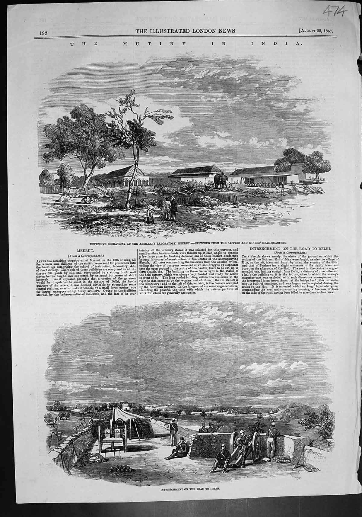 Old Mutiny India Intrenchment Delhi Artillery Laboratory Meerut 1857 Victorian