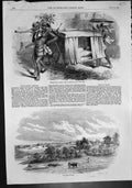 Old Antique Print Camp Mhow Hindostanee Dhoolie Used Hospitals Field 1857 19th