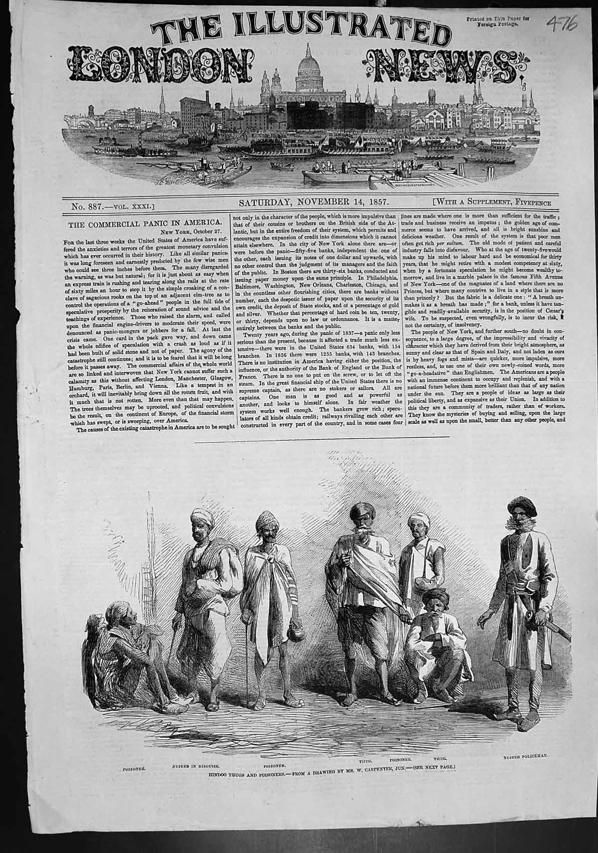 Old Antique Print Hindoo Thugs Poisoners Nujeeb Disguise Policeman 1857 19th