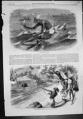 Old Print India Catamaran Postman Slinging Leeter Bags Across Nullah 1858 19th