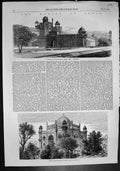 Antique Old Print Lahore Gate Palace Delhi Sudjer Jungs Mausoleum Delhi 1857