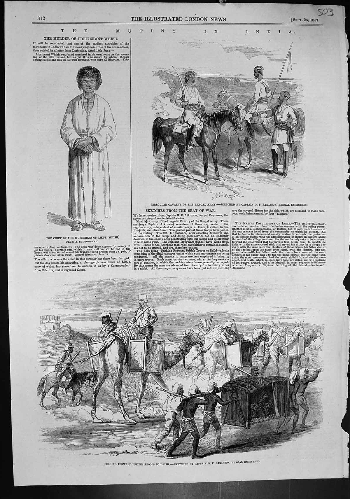 Old Cavalry Bengal Army British Troops Delhi Murderer Lieut Whish 185 Victorian