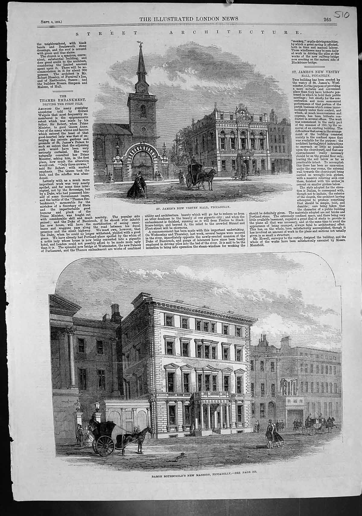 Old Piccadilly St Jamess New Vestry Hall Baron Rothschilds Mansion 18 Victorian