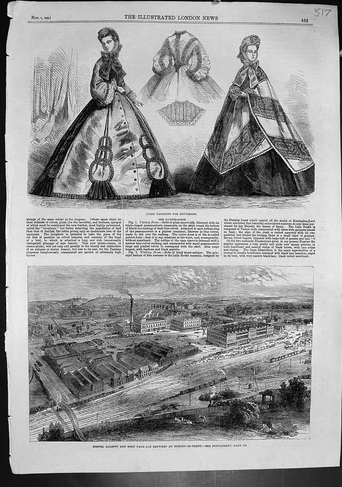 Old Paris Fashions Allsopp Sons Pale Ale Brewery Burton On Trent 1862 Victorian