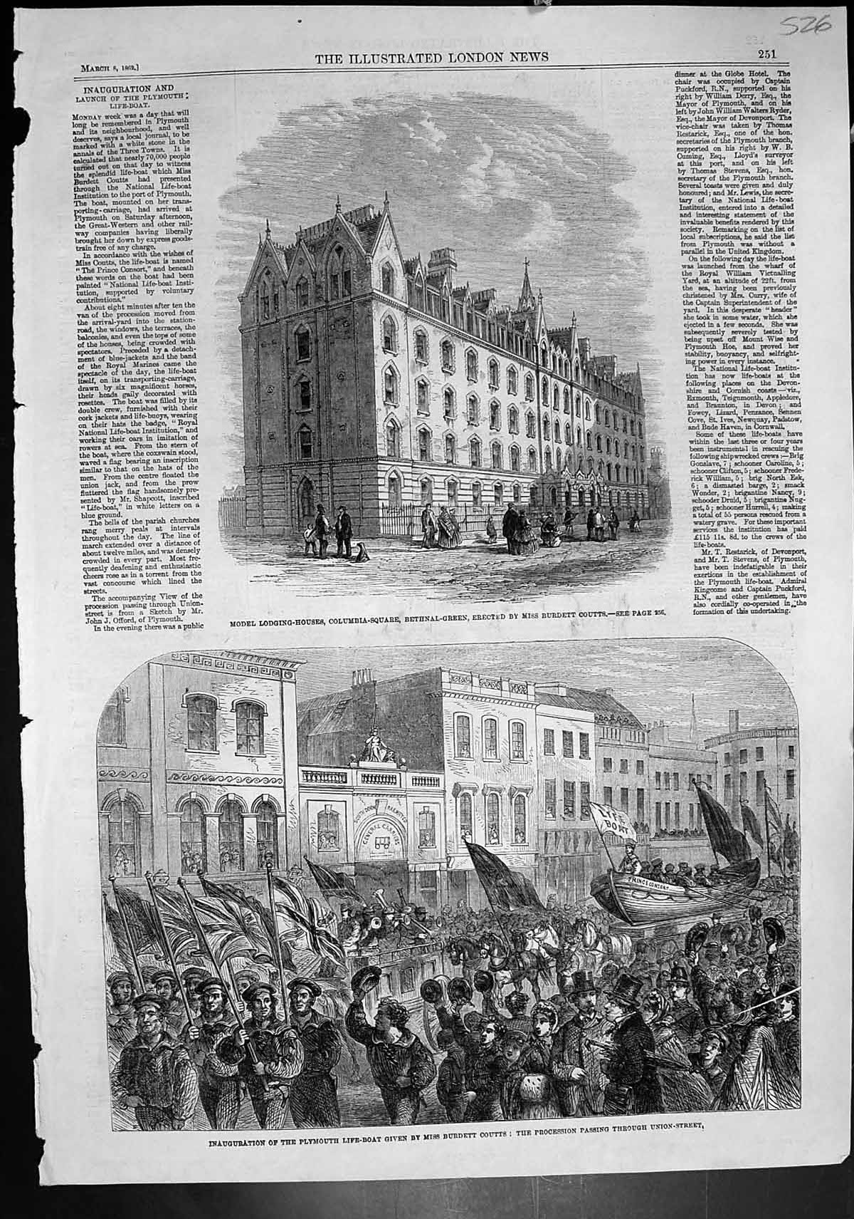 Old Lodging Houses Bethnal Green Inauguration Plymouth Life Boat 1862 Victorian