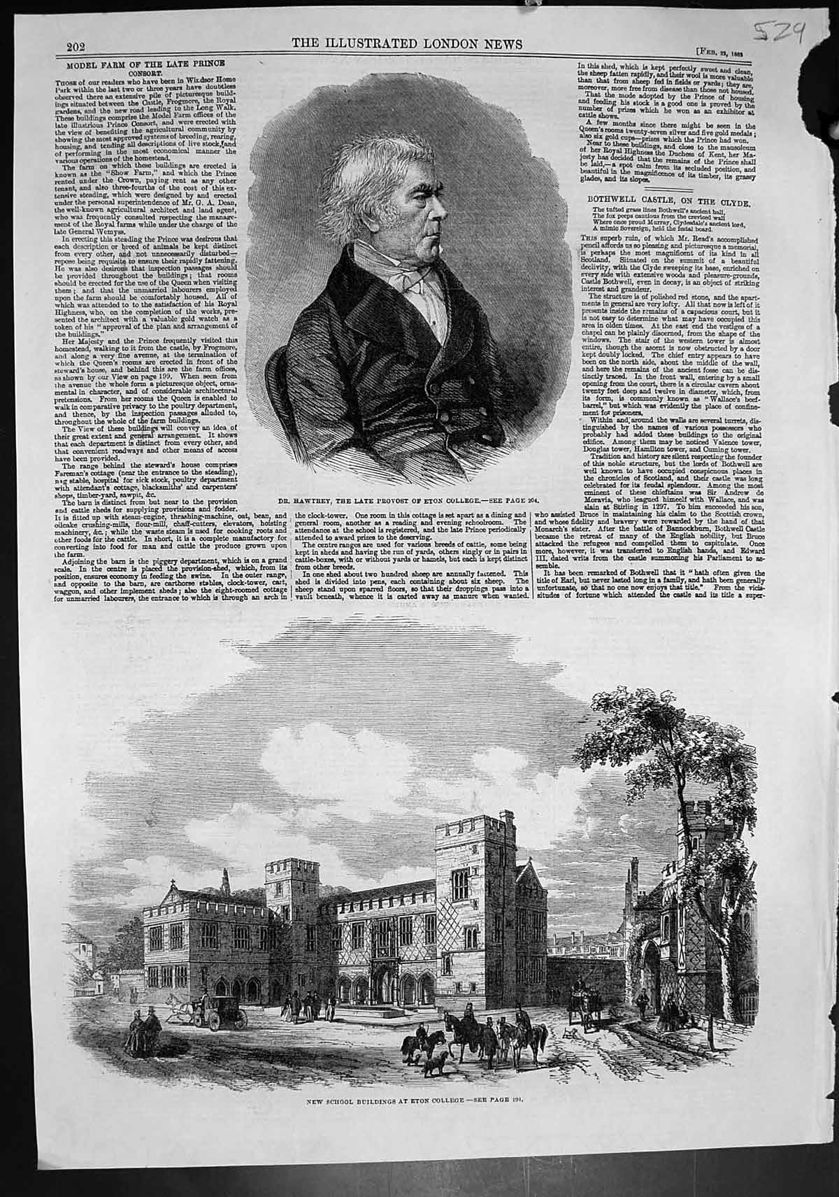 Old Print Dr Hawtrey Provost Eton College New School Buildings Eton 1862 19th