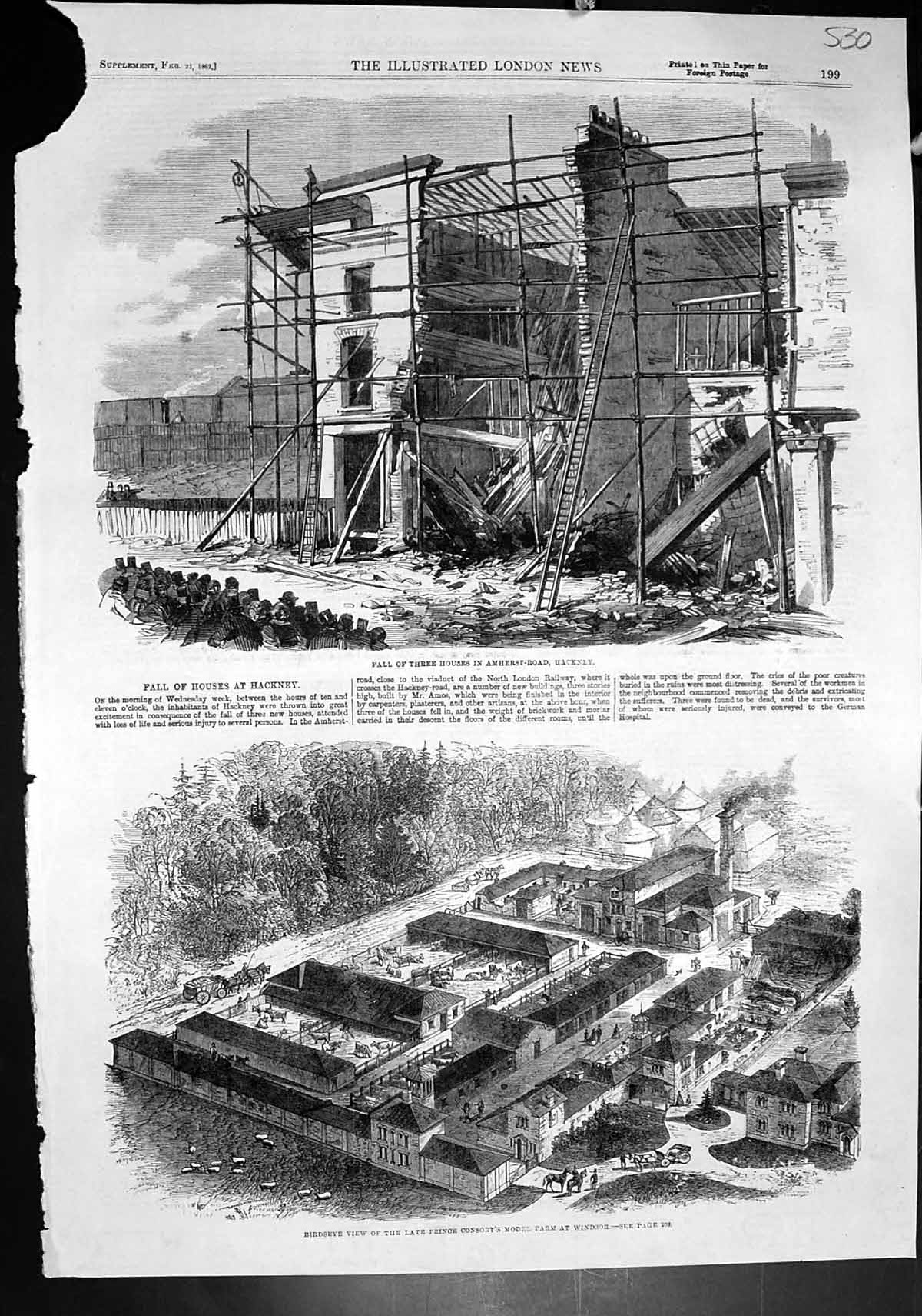 Old Fall Three Houses Hackney Prince Consorts Model Farm Windsor 1862 Victorian