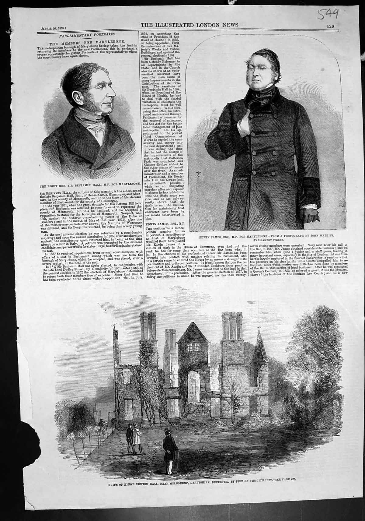 Old Benjamin Hall Edwin James Ruins Kings Newton Hall Derbyshire 1859 Victorian
