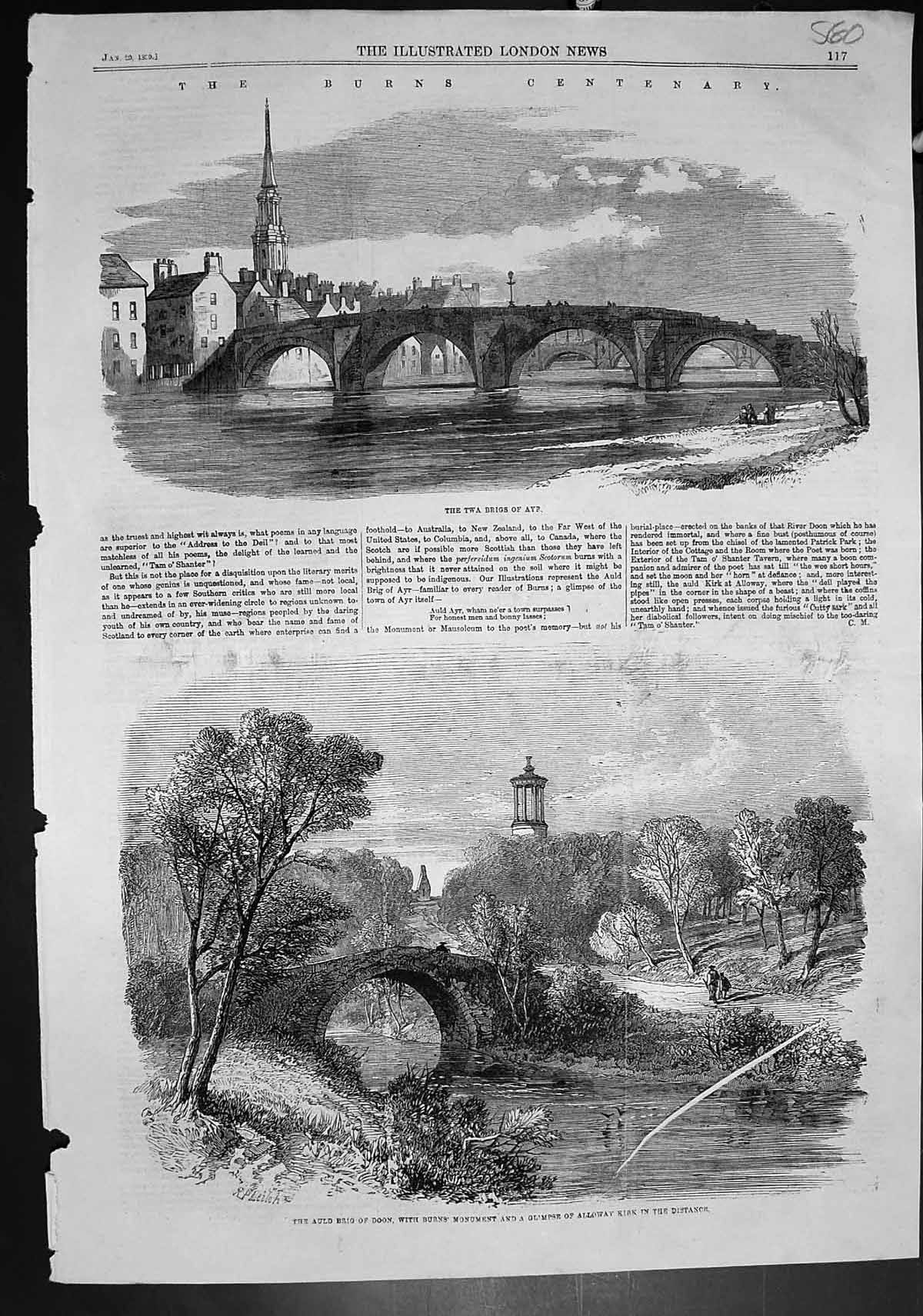 Old Burns Centenary Twa Brigs Ayr Brig Doon Monument Alloway Kirk1859 Victorian