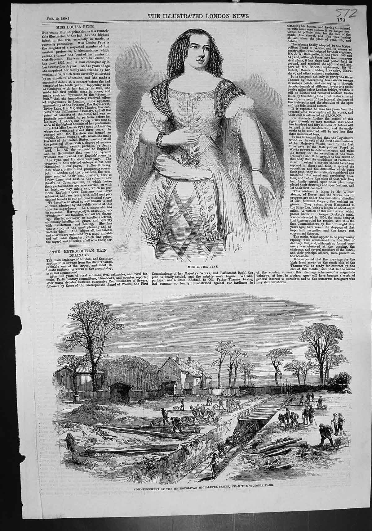Old Miss Louisa Pyne Commencement High Level Sewer Victoria Park 1859 Victorian