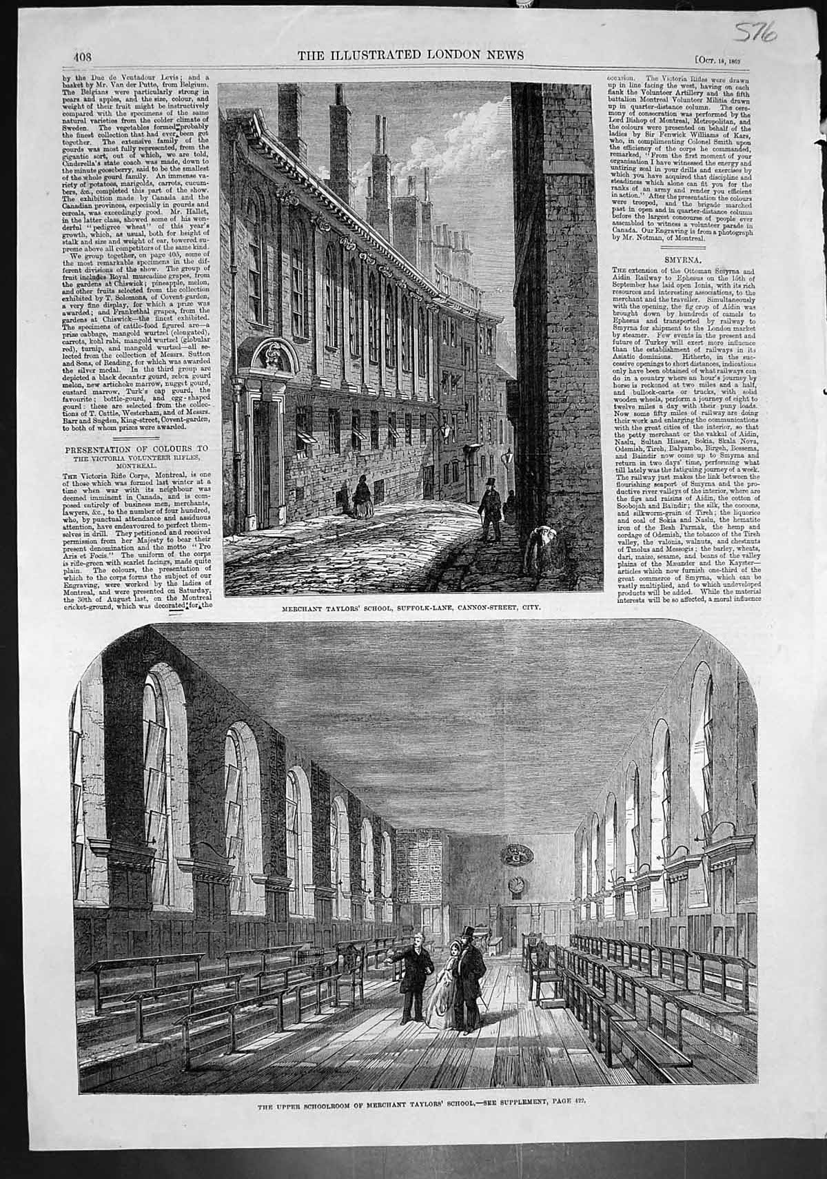 Antique Print Merchant Taylors School Cannon St City Upper School Room 1862