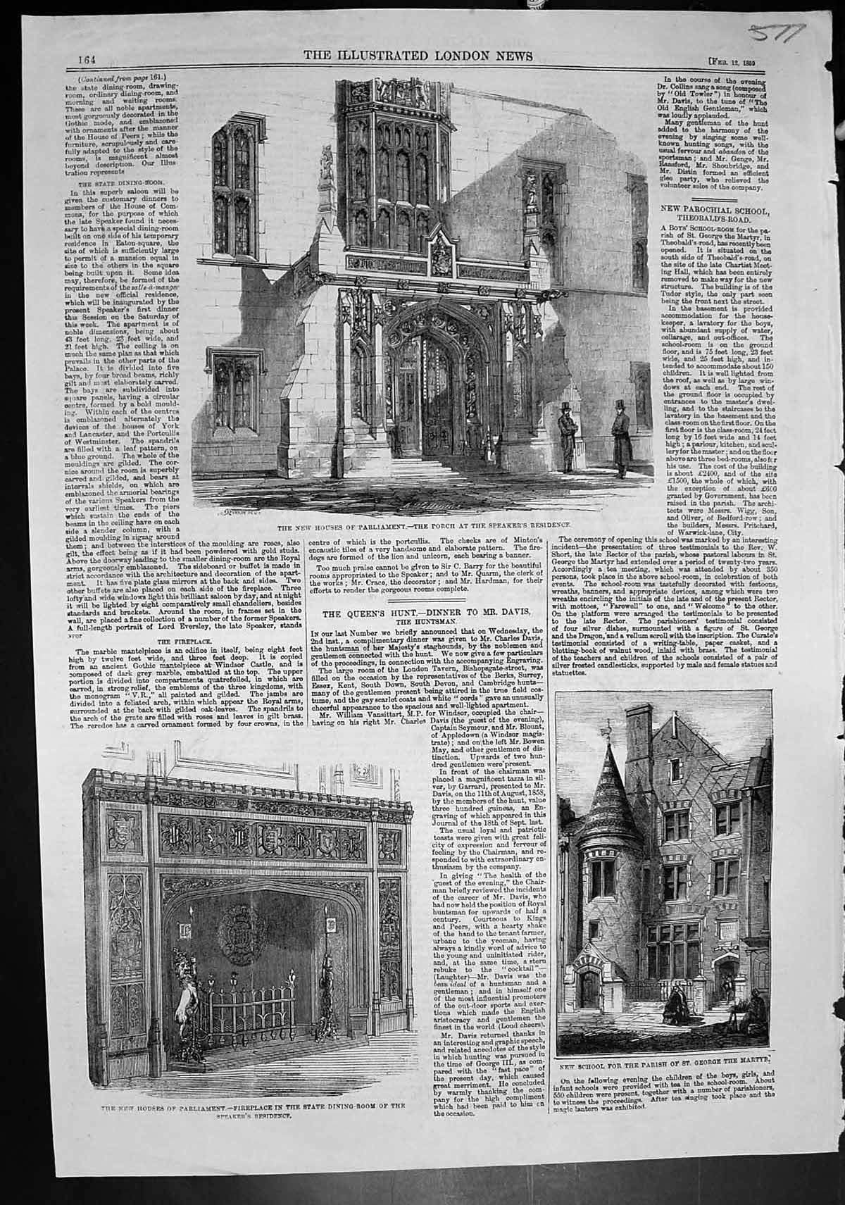 Antique Print New School Parish St George Martyr New Houses Parliament 1859