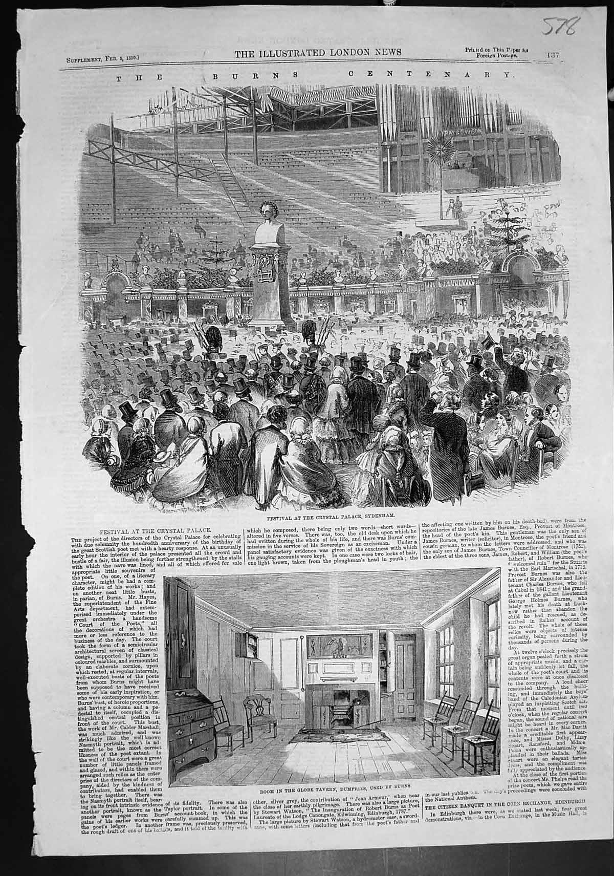 Old Burns Centenary Crystal Palace Sydenham Globe Tavern Dumfries 185 Victorian