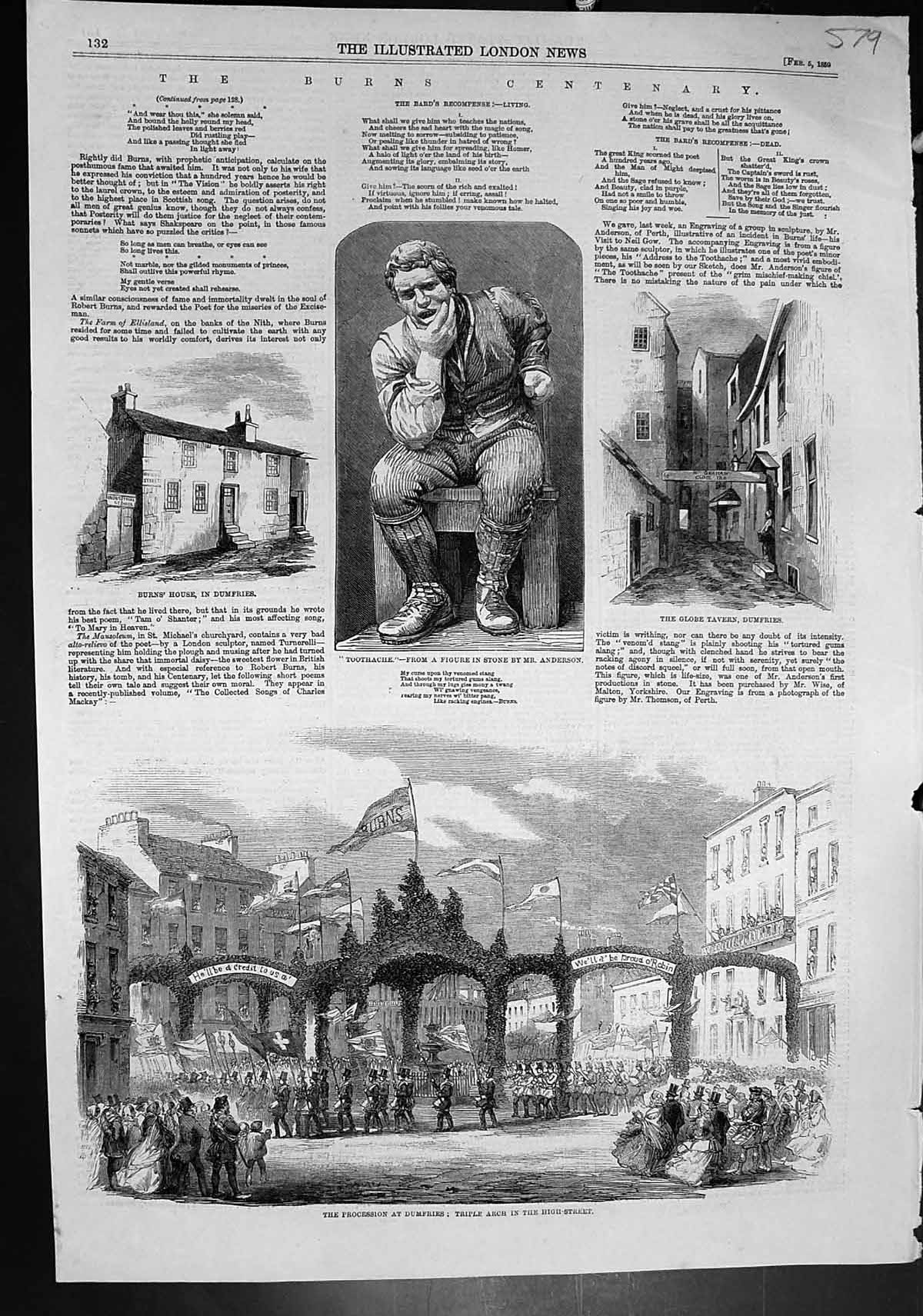 Old Burns Centenary Procession Dumfries Triple Arch House Tavern 1859 Victorian