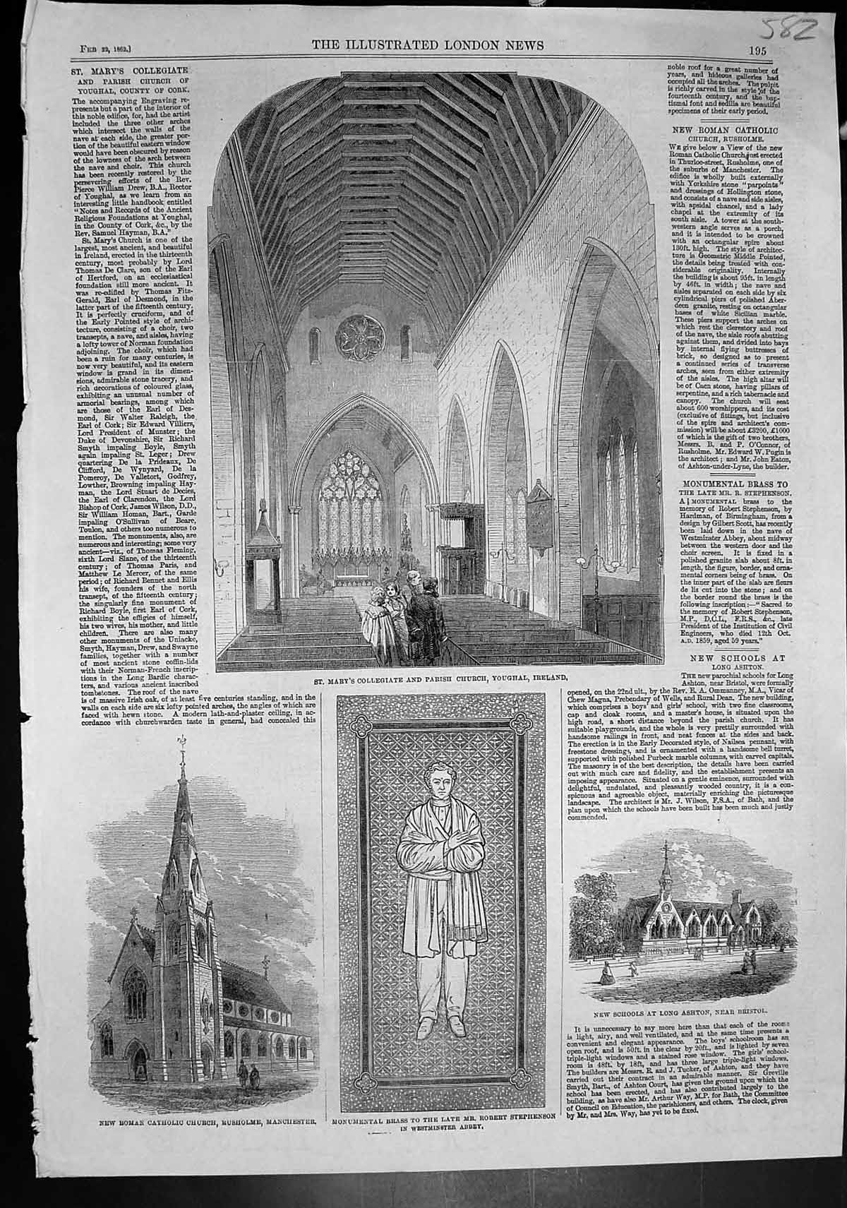 Antique Old Print St Marys Collegiate Ireland Monument Robert Stephenson 1862