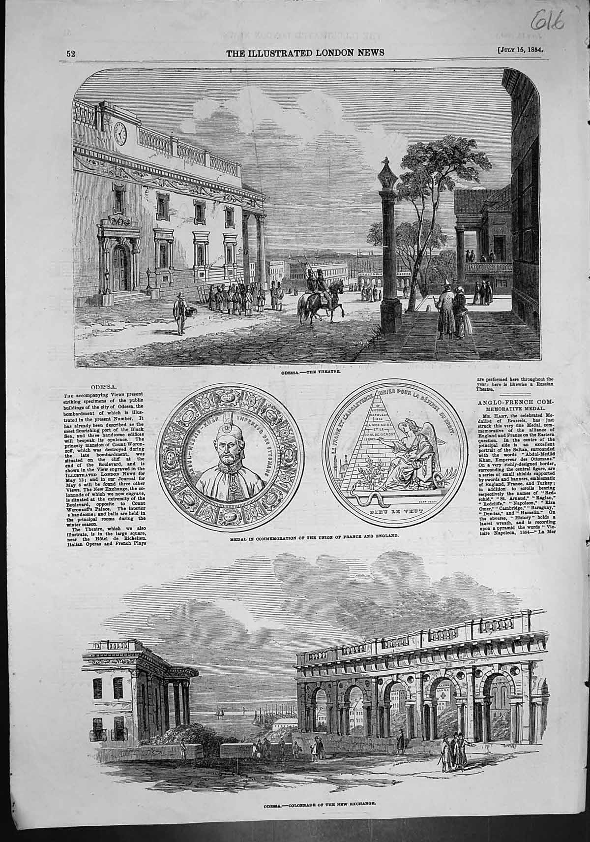 Old Odessa Theatre Colonnade Exchange Sheet Music England France 1854 Victorian