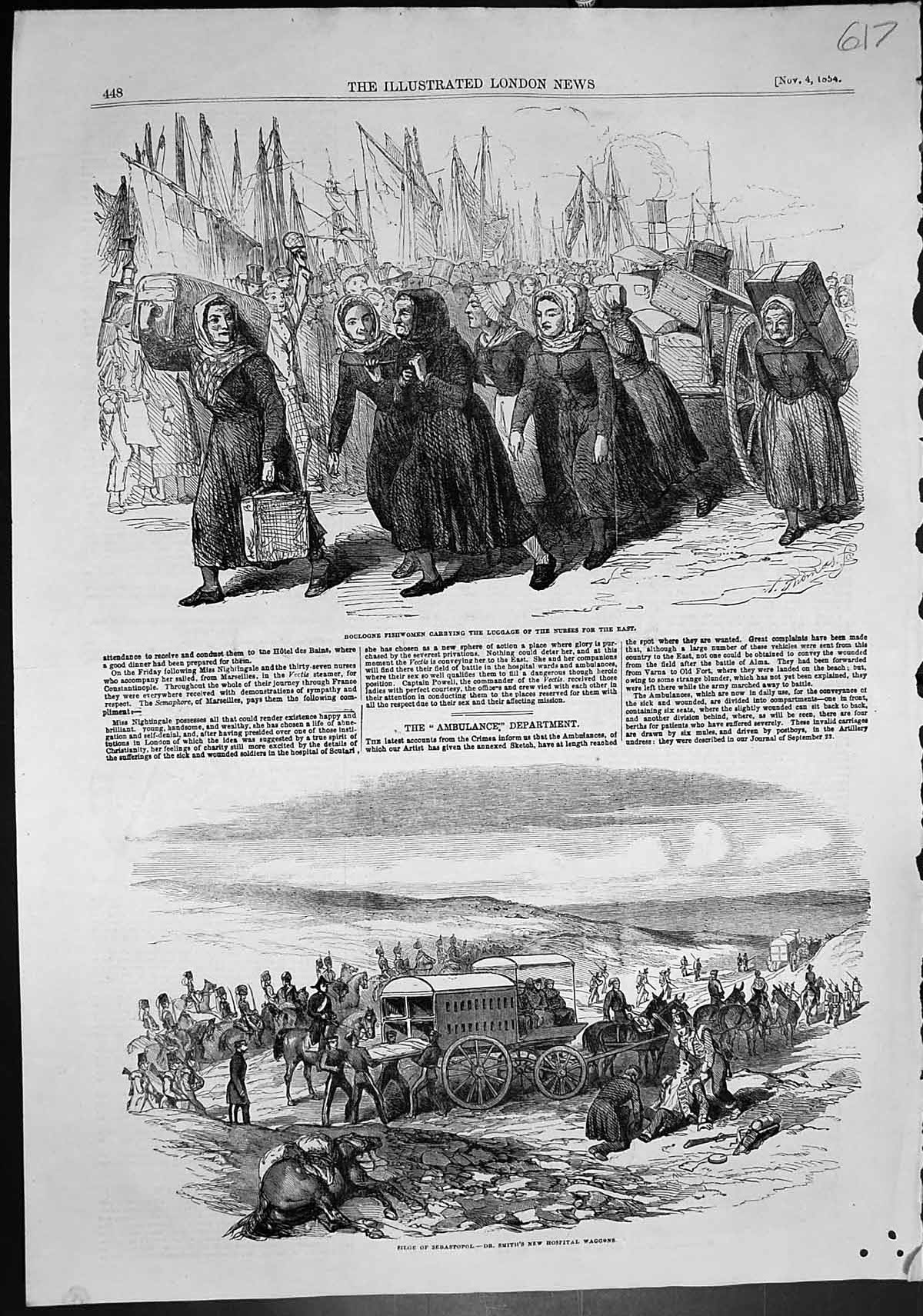 Antique Old Print Boulogne Fishwomen Siege Sebastopol Harton Coal Pit 1854 19th