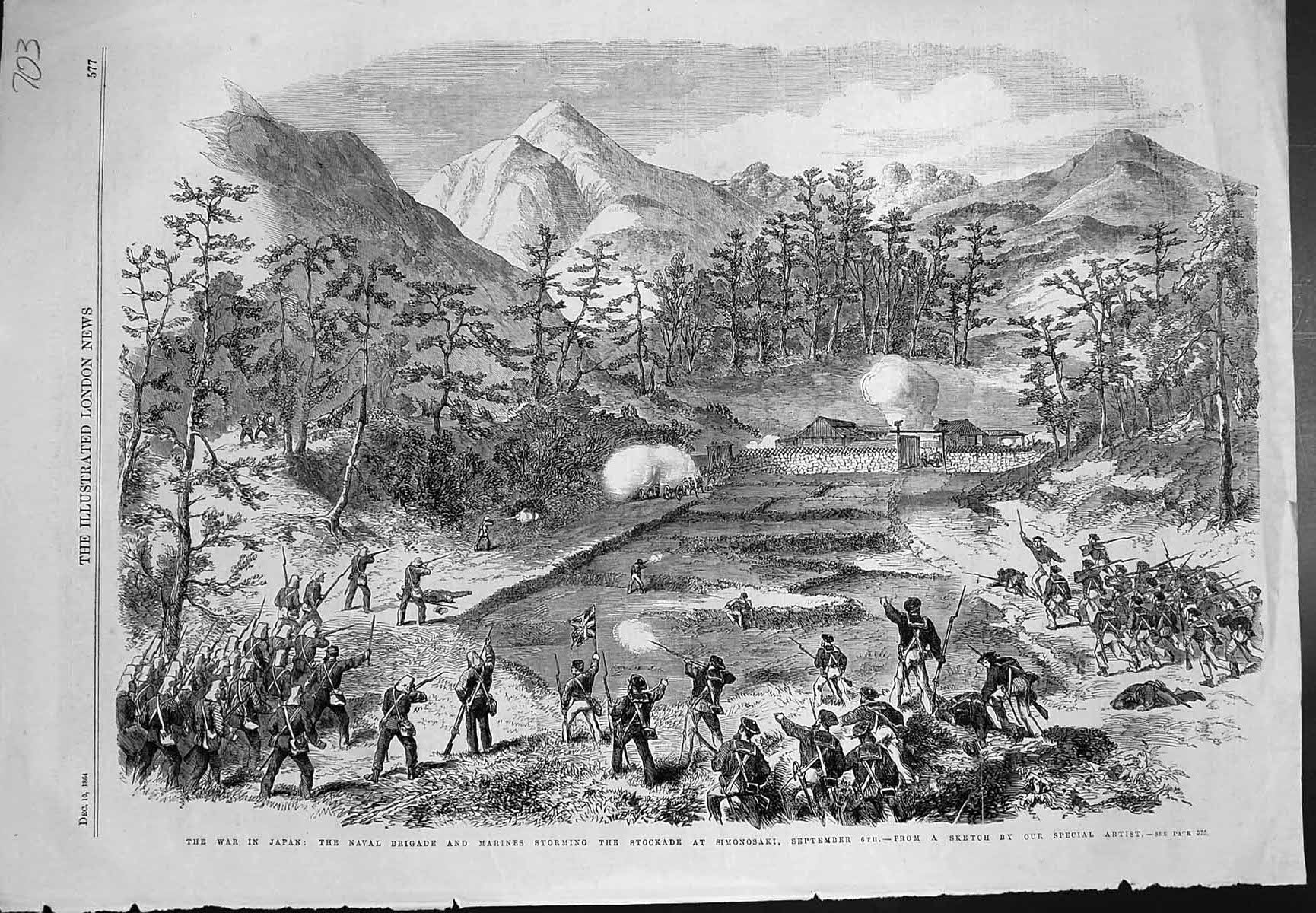 Old War Japan Naval Brigade Marines Storming Stockade Simonosaki 1864 Victorian