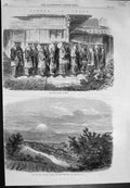 Antique Print Japan Night Guard Jeddo Mountain Fusiyama Near Yokohama 1864 19th