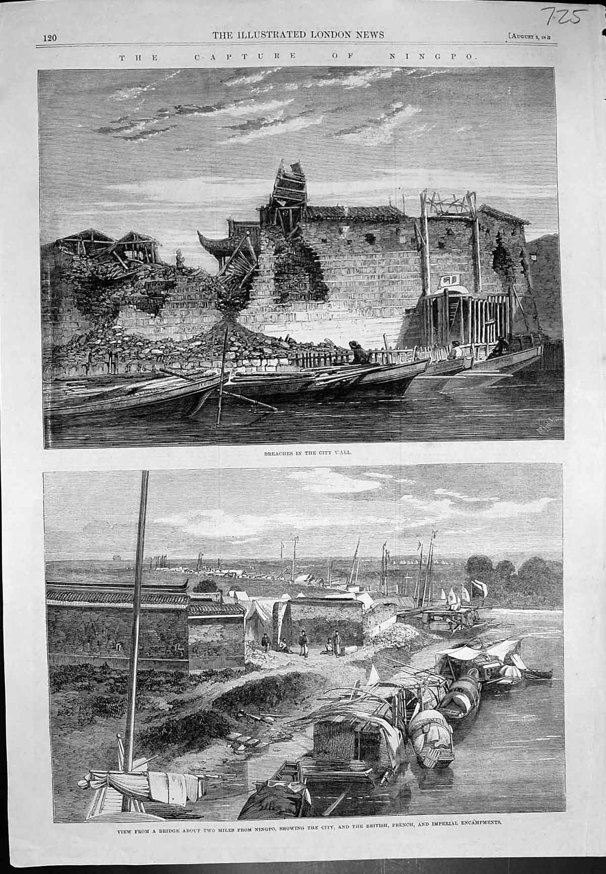 Old Capture Ningpo Breaches City Wall British French Imperial Camps