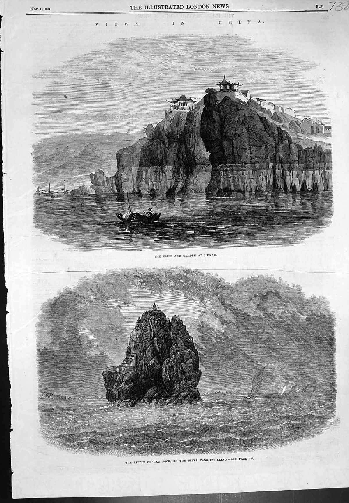 Old China Cliff Temple Hukau Little Orphan Rock River Yang-Tze-Kiang