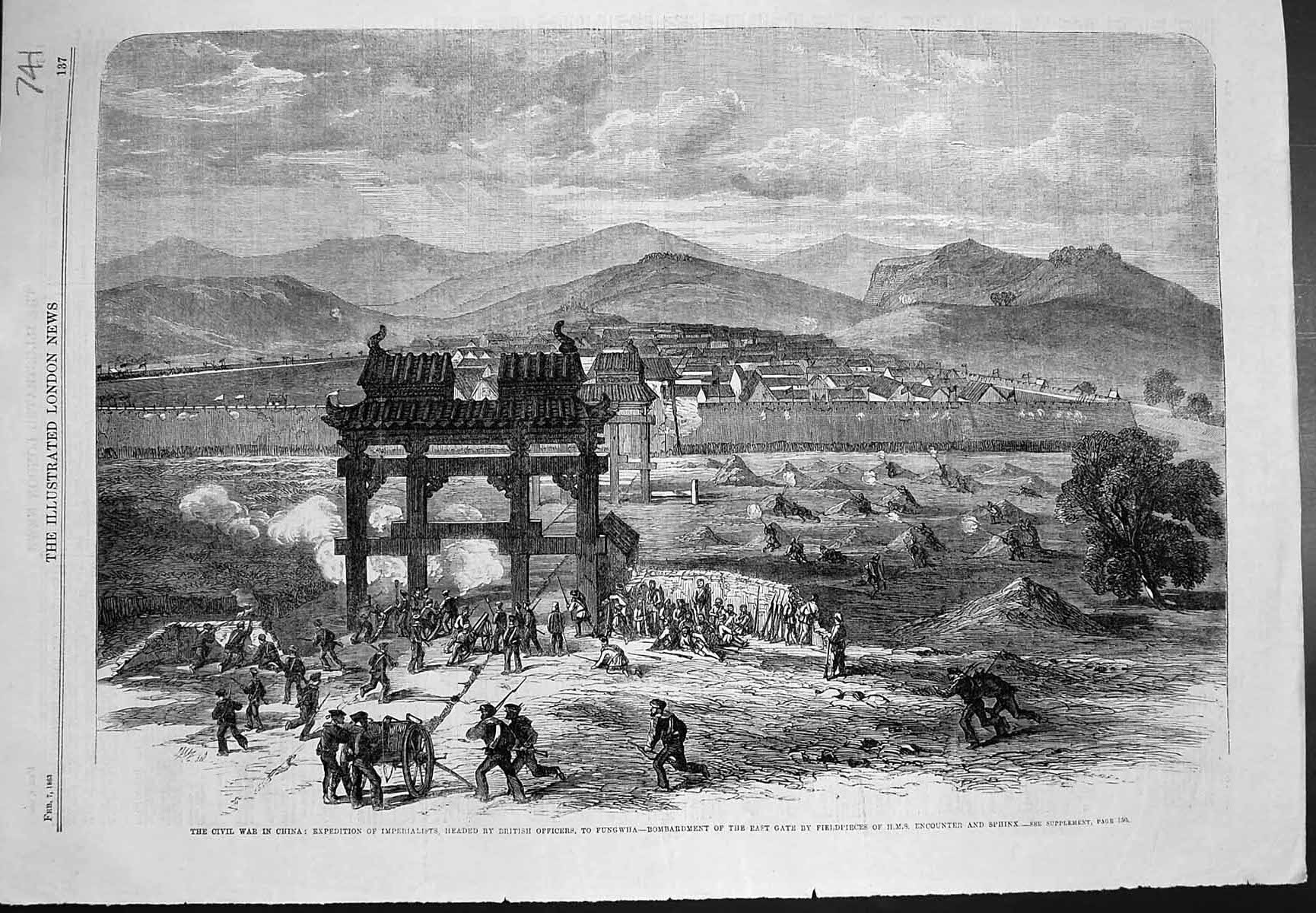 Old Print Expedition Imperialists Fungwha Bombardment Hms Encounter 1863 19th