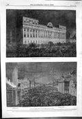 Antique Print Illumination Treasury Whitehall Sackville Street Dublin 1863 19th