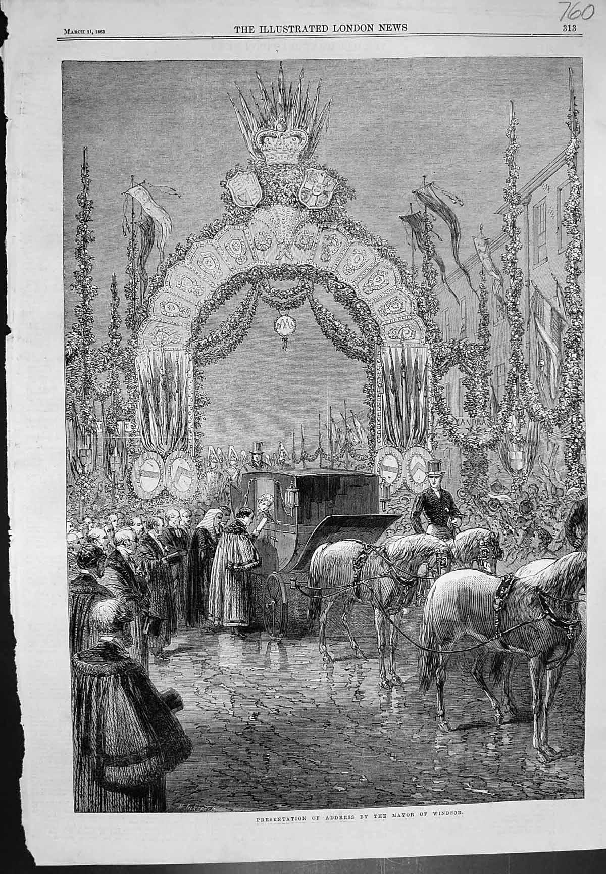 Original Old Antique Print Presentation Address By Mayor Windsor 1863 Victorian