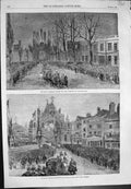 Old Print Royal Carriages Passing Arch Eton Boys Castle Hill Windsor 1863 19th