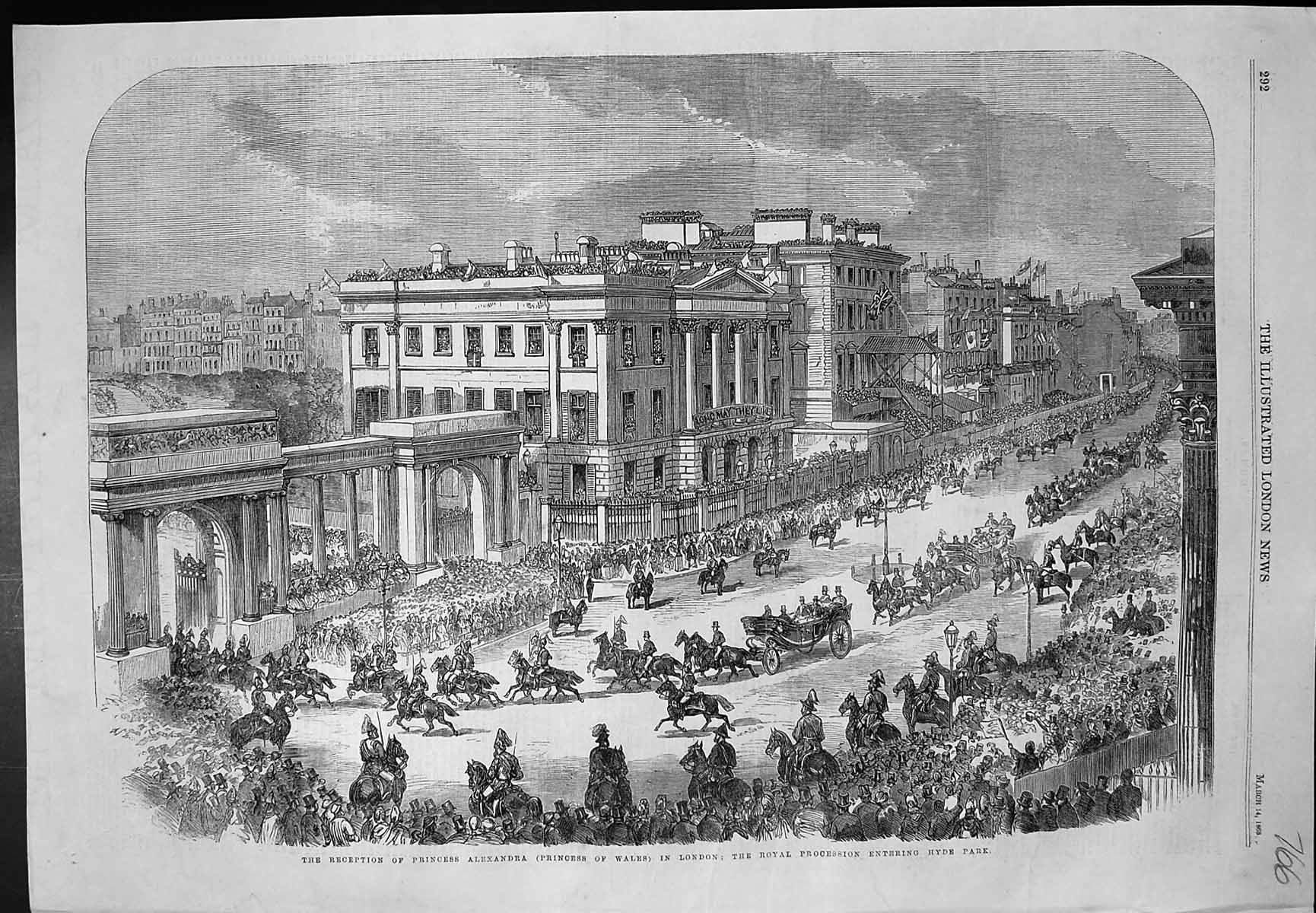 Antique Print Reception Princess Alexandra London Procession Hyde Park 1863