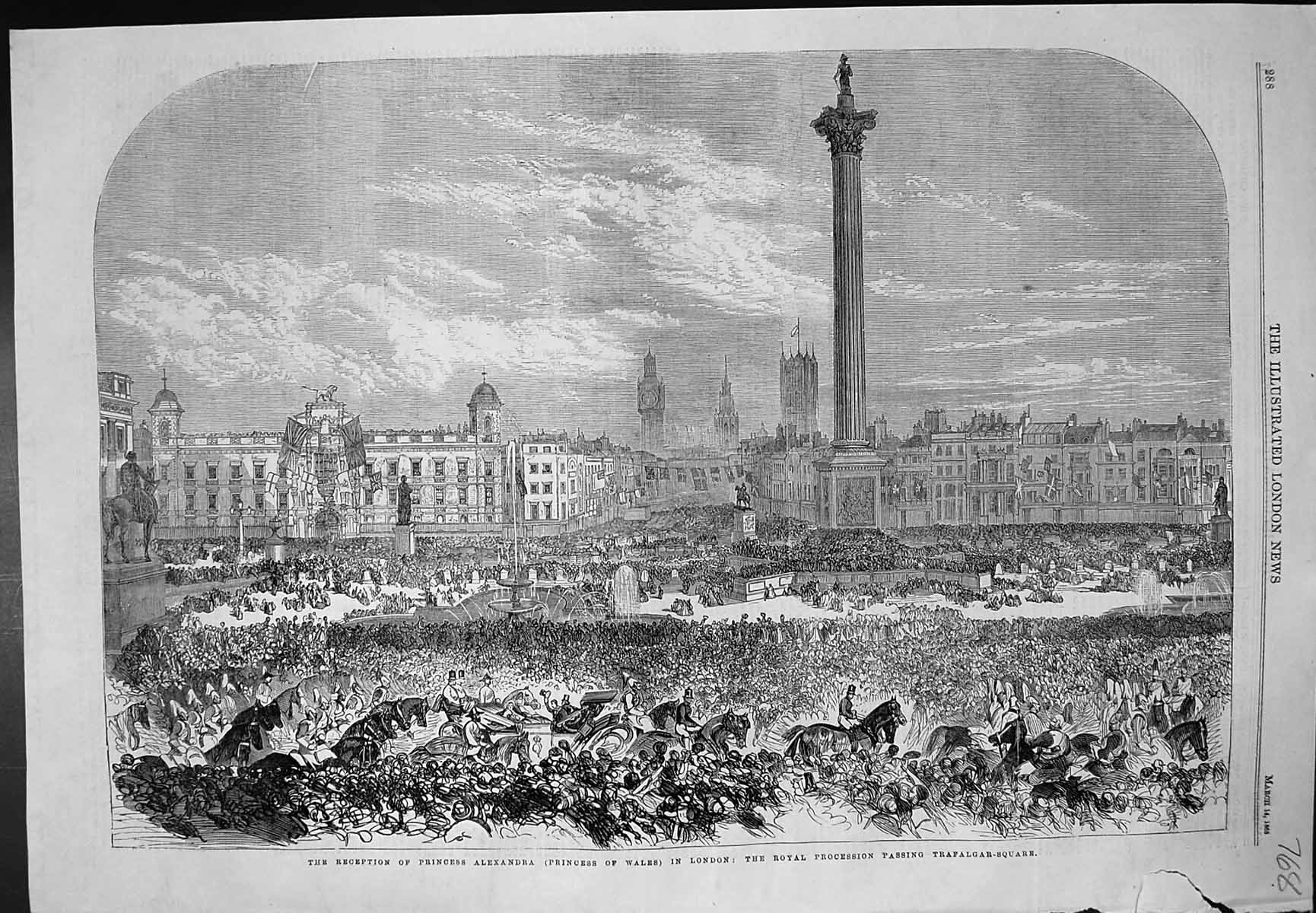 Antique Old Print Reception Princess Alexandra London Trafalgar Square 1863