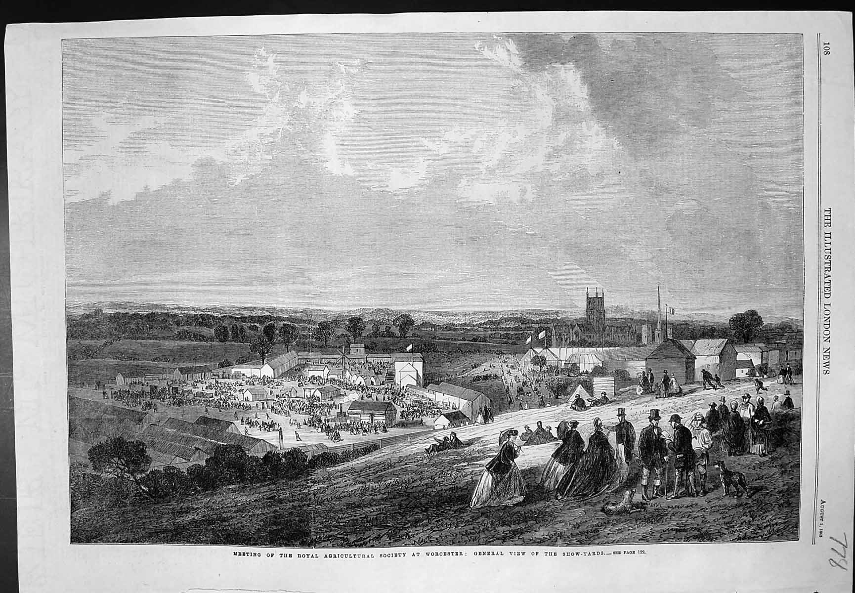 Old Antique Print Meeting Agricultural Society Worcester Show Yards 1863 19th