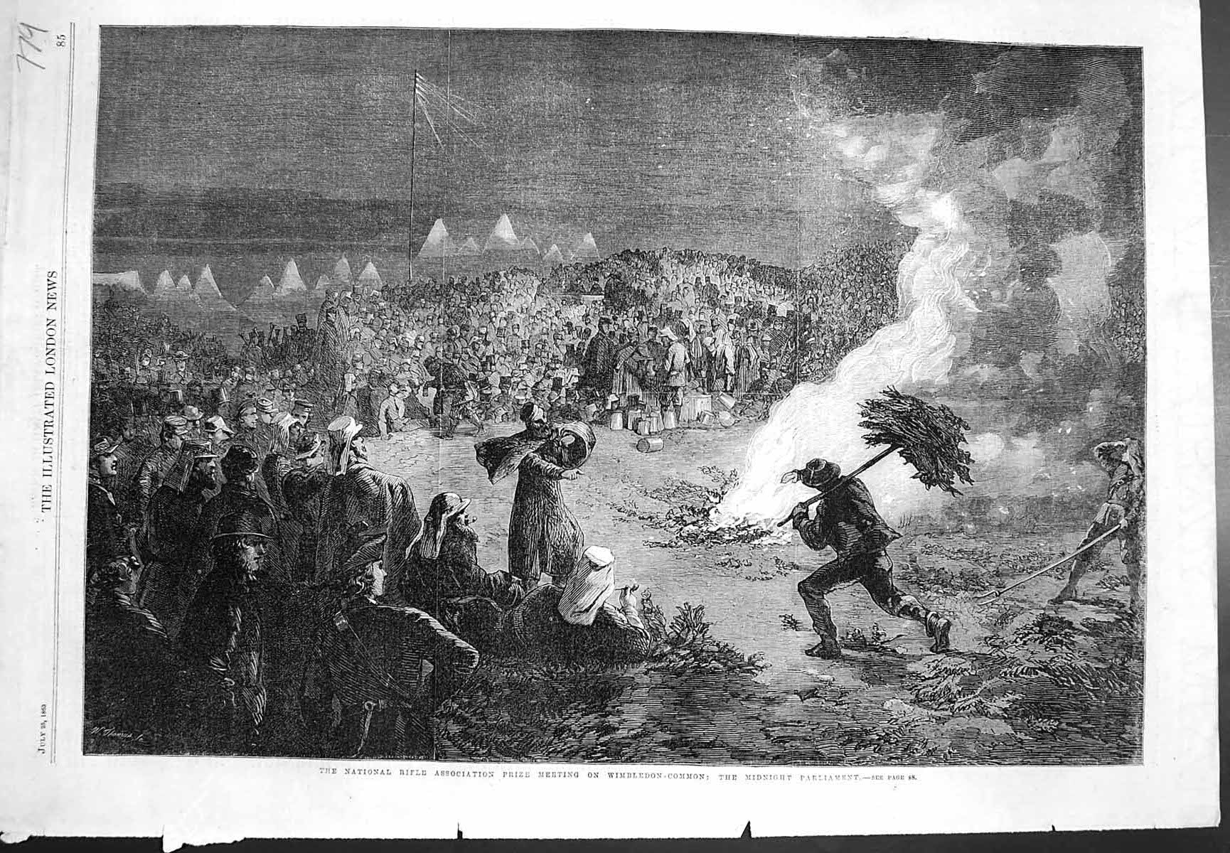 Antique Old Print Prize Meeting National Rifle Assoc Wimbledon Common 1863 19th