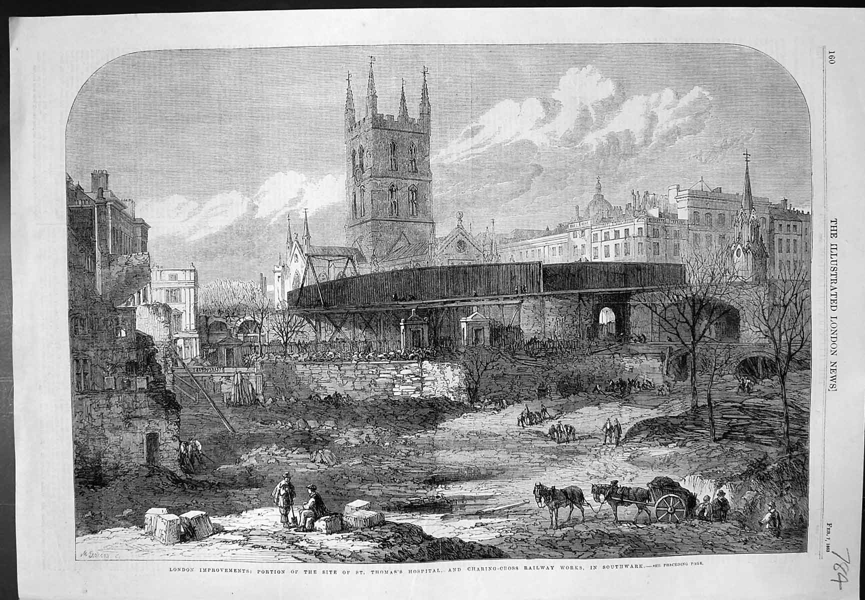 Old London Site St Thomas Hospital Charing Cross Railway Southwark186 Victorian