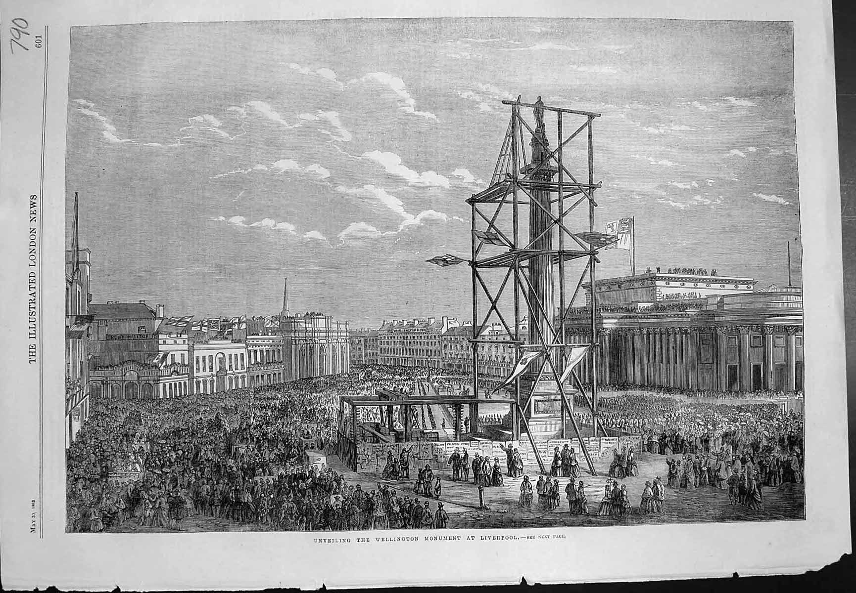 Original Old Antique Print Unveiling Wellington Monument Liverpool 1863 19th