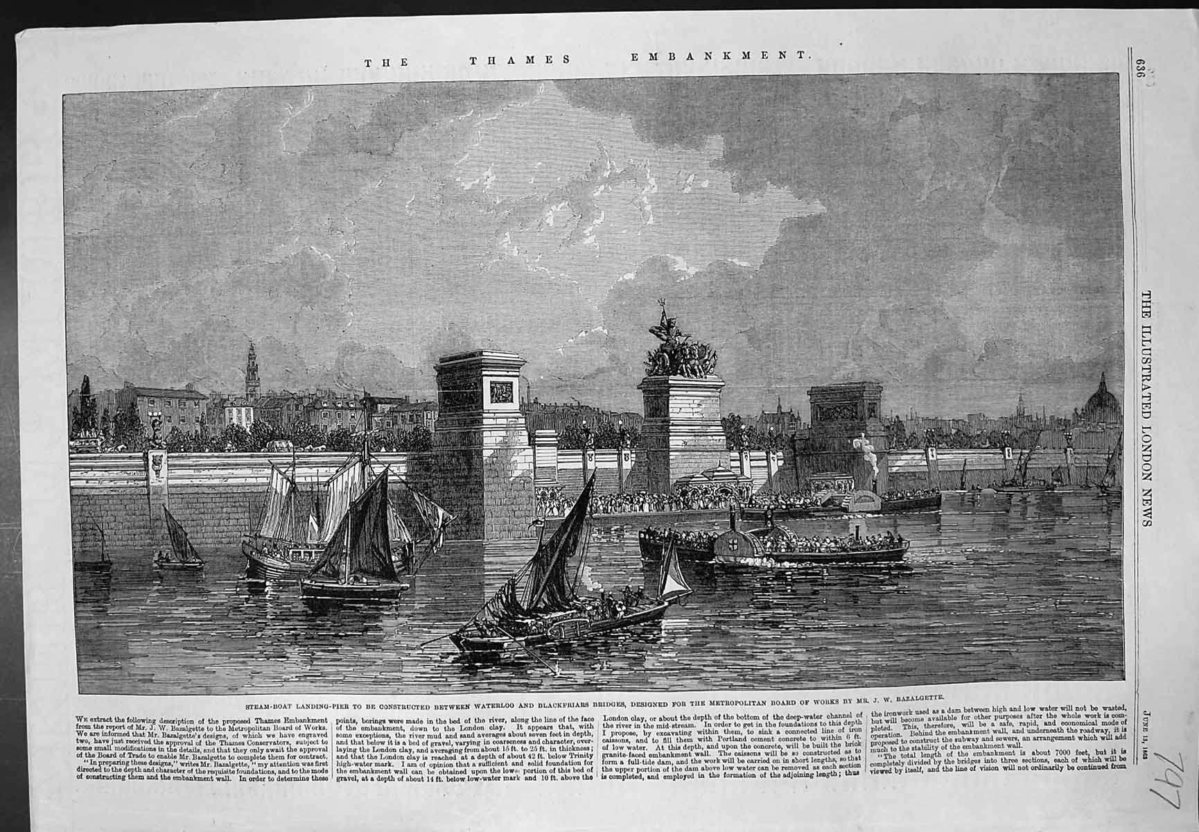Old Thames Embankment Waterloo Blackfriars Bridges Landing Pier 1863 Victorian