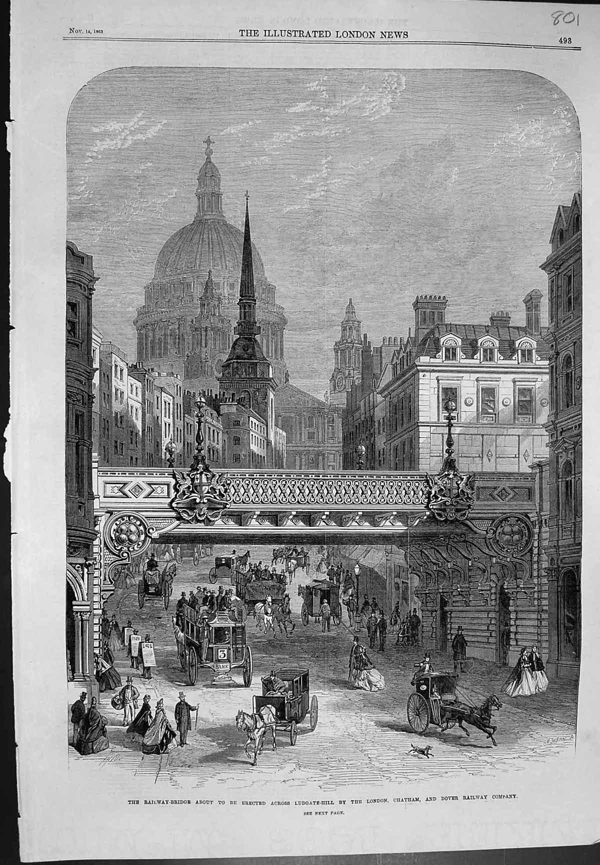 Old Railway Bridge Ludgate Hill London Chatham Dover Railway Co 1863 Victorian
