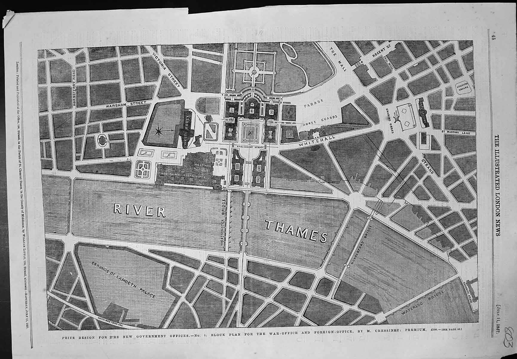 Old Plan New Government Offices War Office Foreign Office London 1857 Victorian