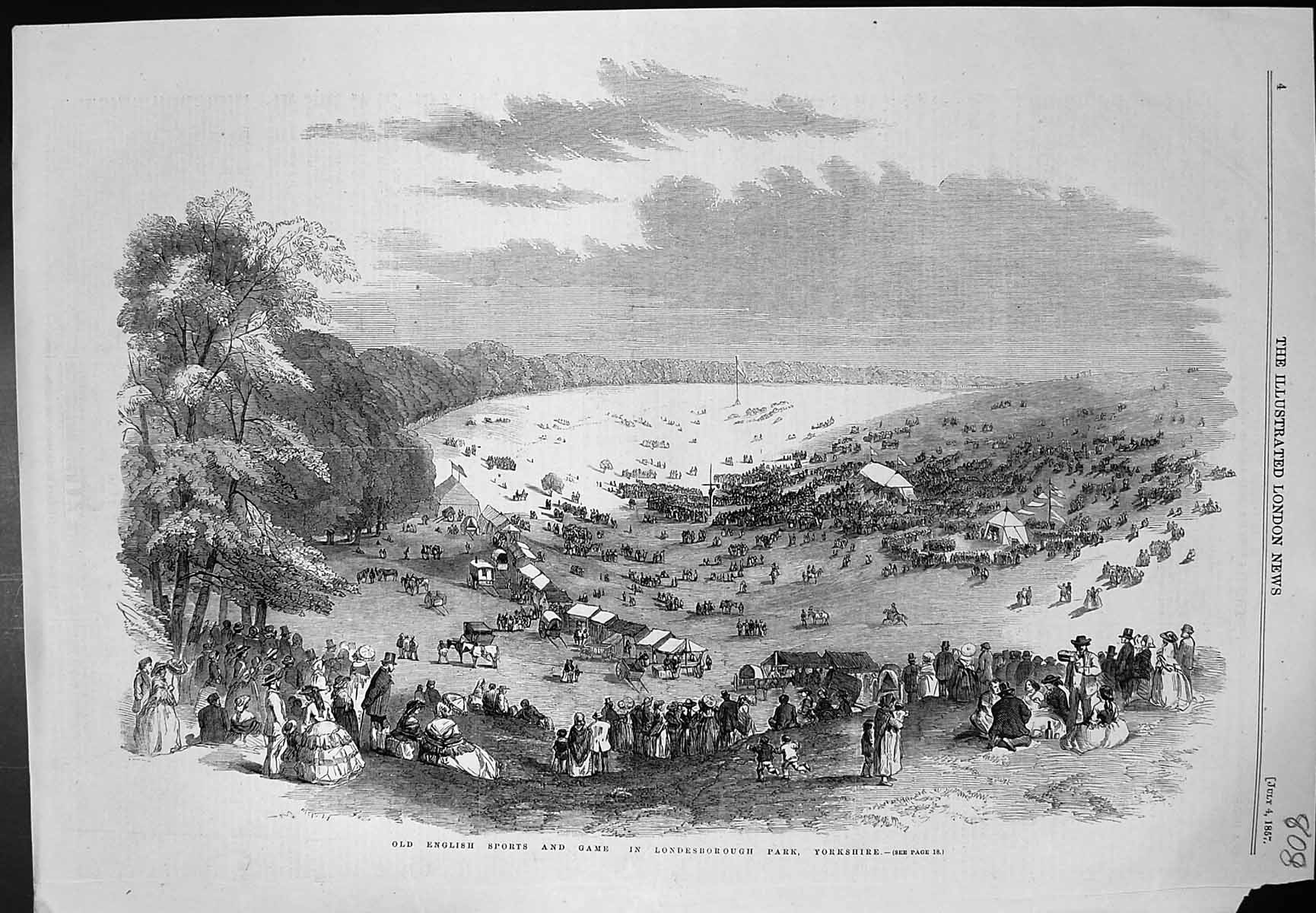 Old Antique Print English Sports Game Londesborough Park Yorkshire 1857 19th
