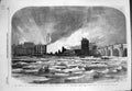 Original Old Antique Print Great Fire Bankside Sketched North Bank Thames 1855