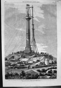 Old Print Raising Anglesey Statue Column Memory Marquis Menai Bridge 1860 19th