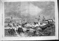 Original Old Antique Print Recent Gale Wrecks Ships Kingstown Bay Dublin 1861