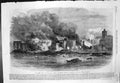 Antique Old Print Great Fire Southwark Scene Cottons Wharf Midday Monday 1861