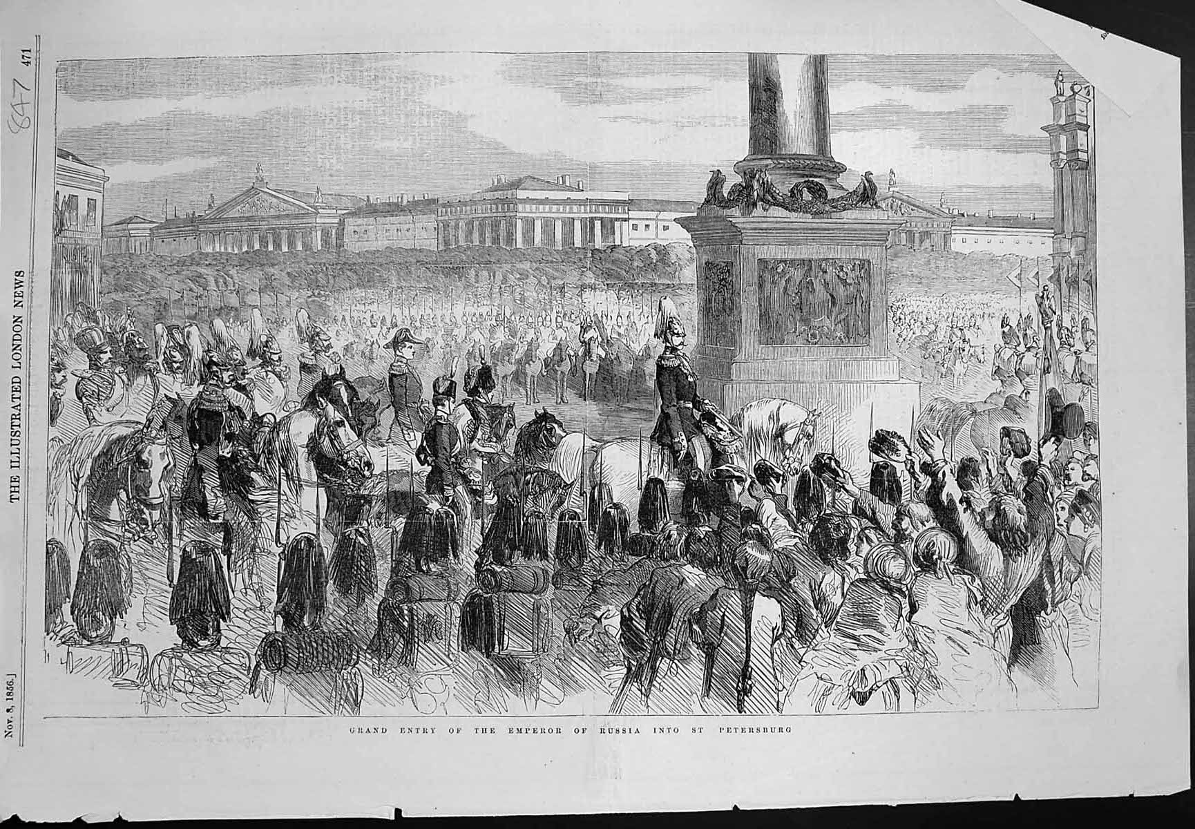 Original Old Antique Print Grand Entry Emperor Russia Into St Petersburg 1856