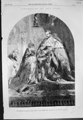 Old Print Coronation Czar Emperor Receiving Crown Archbishop Moscow 1856 19th