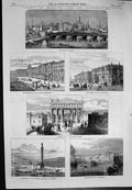Old Print Moscow St Petersburg Kremlin Winter Palace Triumphal Gate 1856 19th