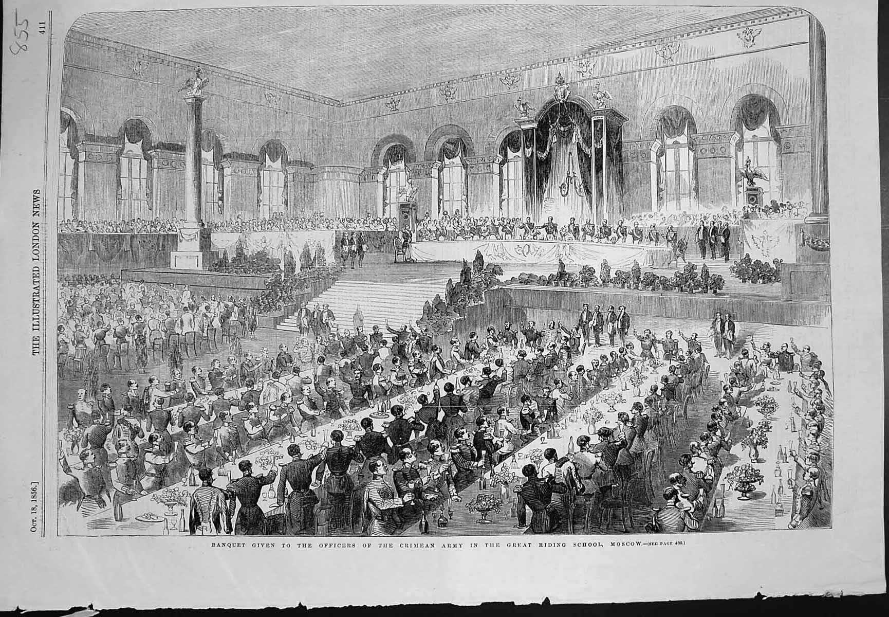 Antique Print Banquet Officers Crimean Army Great Riding School Moscow 1856
